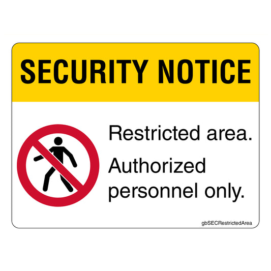 Security Notice Restricted Area Authorized Personnel Only Decal. 