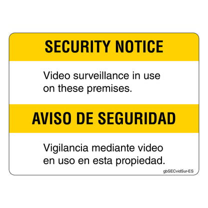 Security Notice, Video Surveillance Decal in Eng/Span