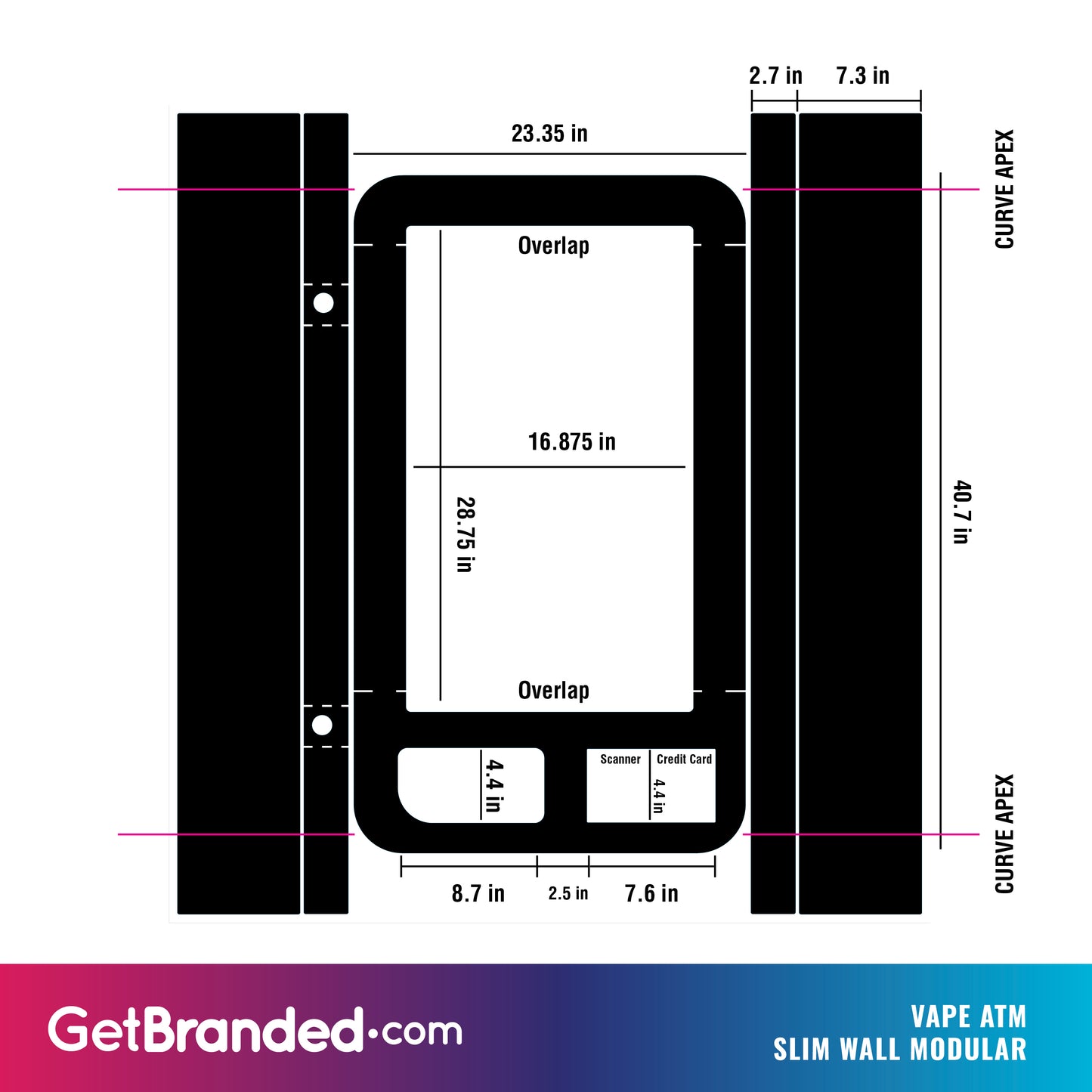 Measurements for Vape ATM Slim Wall Kiosk SharkSkin® Wrap 