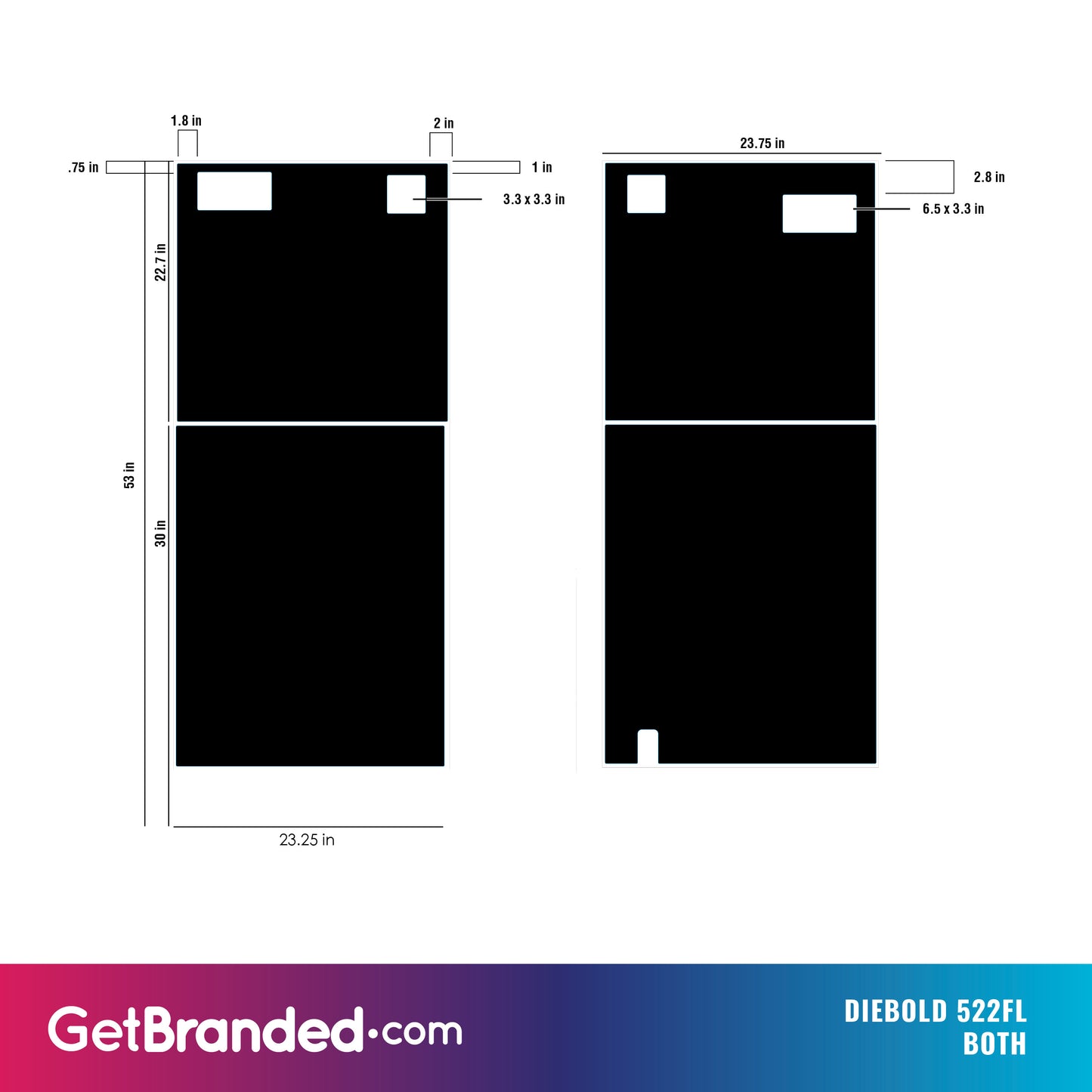 Diebold 522FL both side panels dimensions