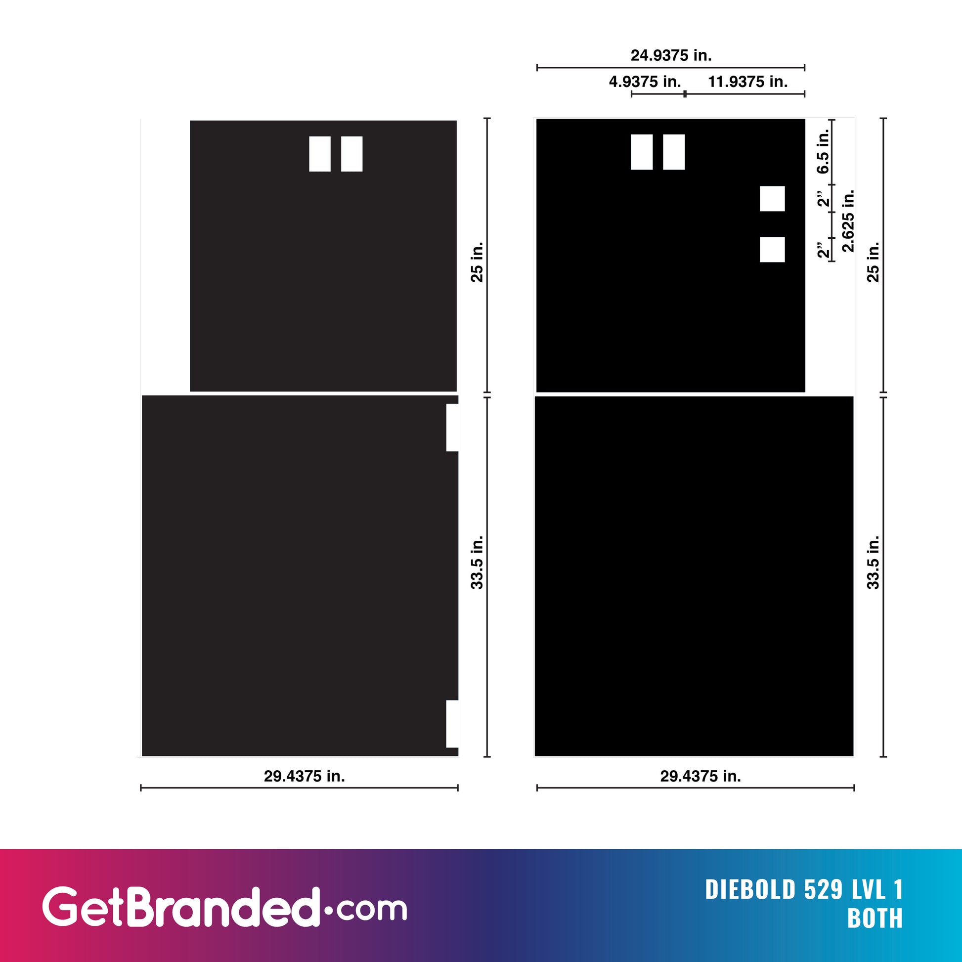 Diebold 529 Level 1 both side panels dimensions
