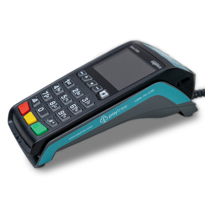 Ingenico Desk 3500 POS device featuring a blue keypad and black screen