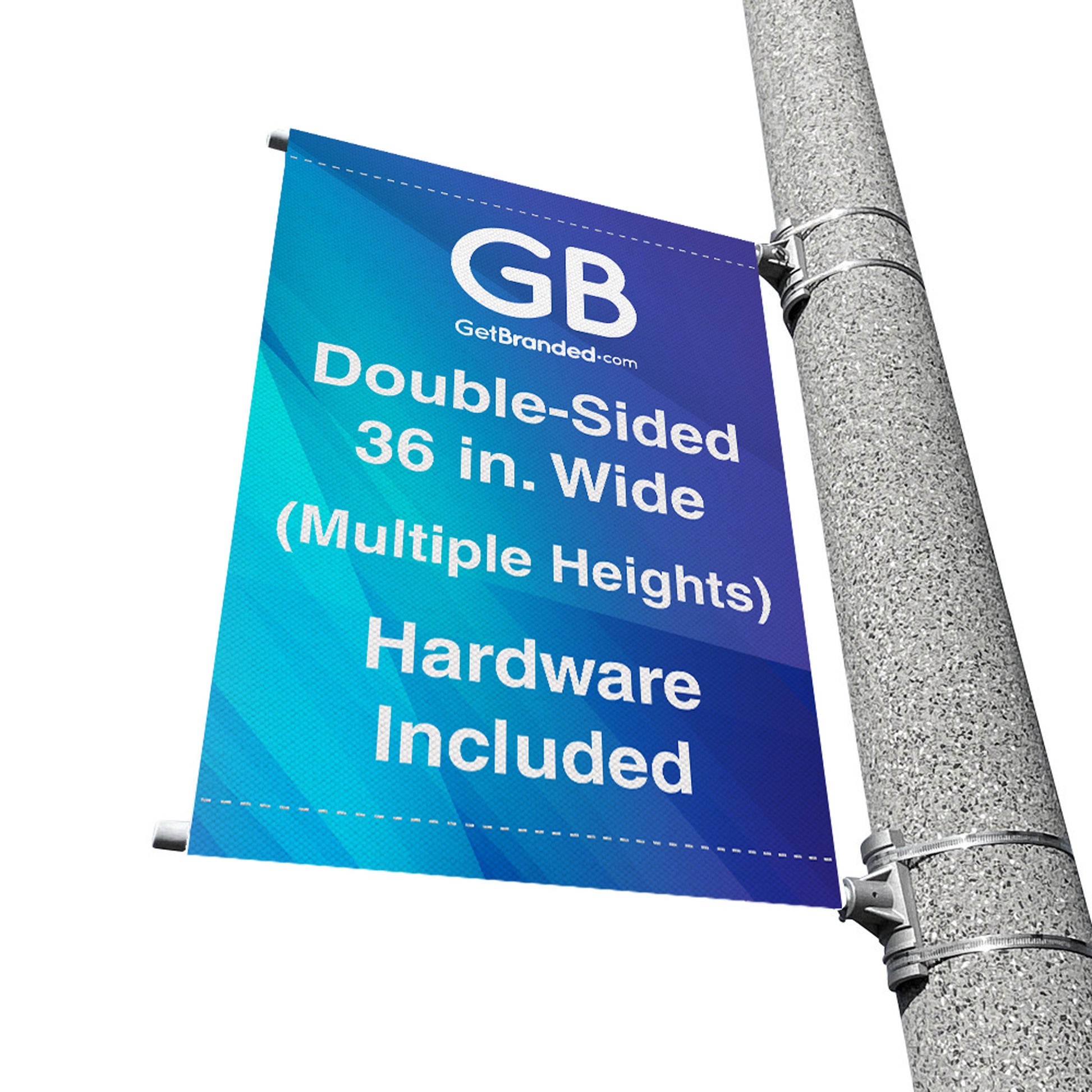 36" wide street pole banner hanging on post