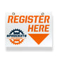 Custom coroplast sign showing bicycle race registration point
