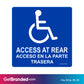 "Bilingual ADA Symbol" - Close-up image of the universally recognized ADA symbol featured on the sticker.