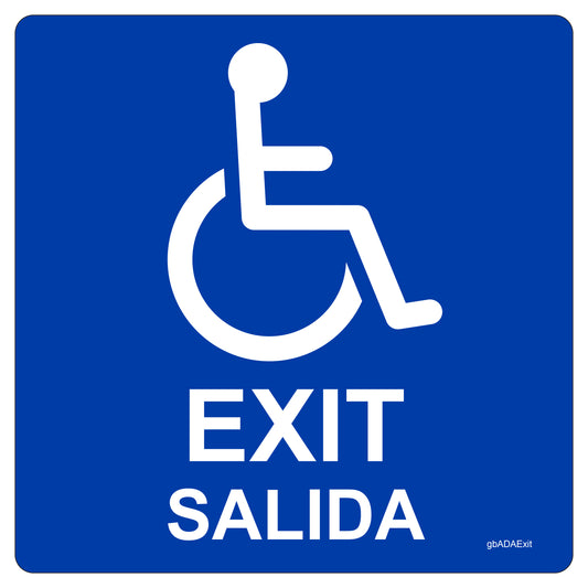 ADA Exit Decal in English and Spanish. 5 inches by 5 inches in size.