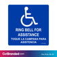 ADA Ring Bell for Assistance Decal size guide. 