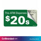 Pro ATM Dispense $20's Decal size guide. 4 inches by 2 inches in size.
