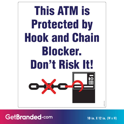 Protected By Hook and Chain Blocker Decal - 10 inches by 12 inches size guide.