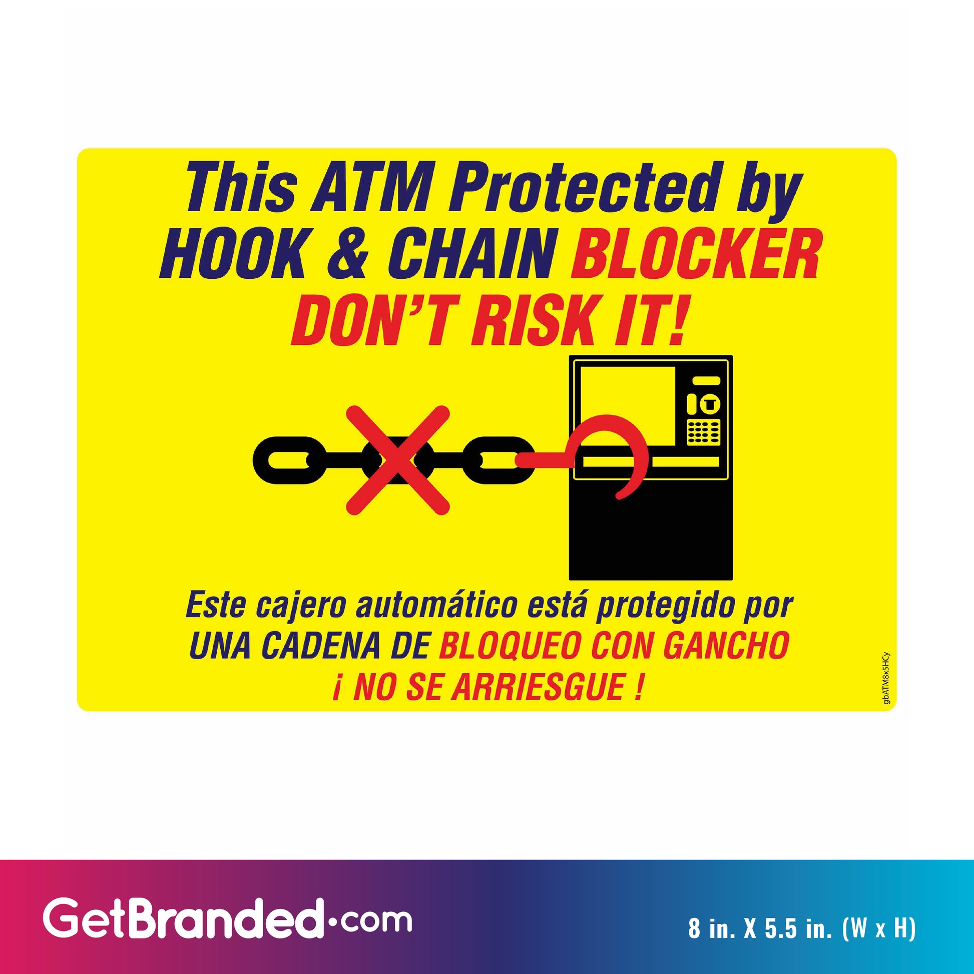Bilingual ATM Blocker Sticker - 8" x 5.5" - Protect your ATM from theft and damage with our waterproof and fade-free sticker."