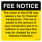 Fee Notice Decal, Black and Yellow - 4 inches by 4 inches in size. 
