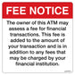 Fee Notice Decal, Red and White - 4 inches by 4 inches in size. 
