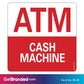 ATM Cash Machine Decal, Red and White size guide. 4 inches by 4 inches in size.
