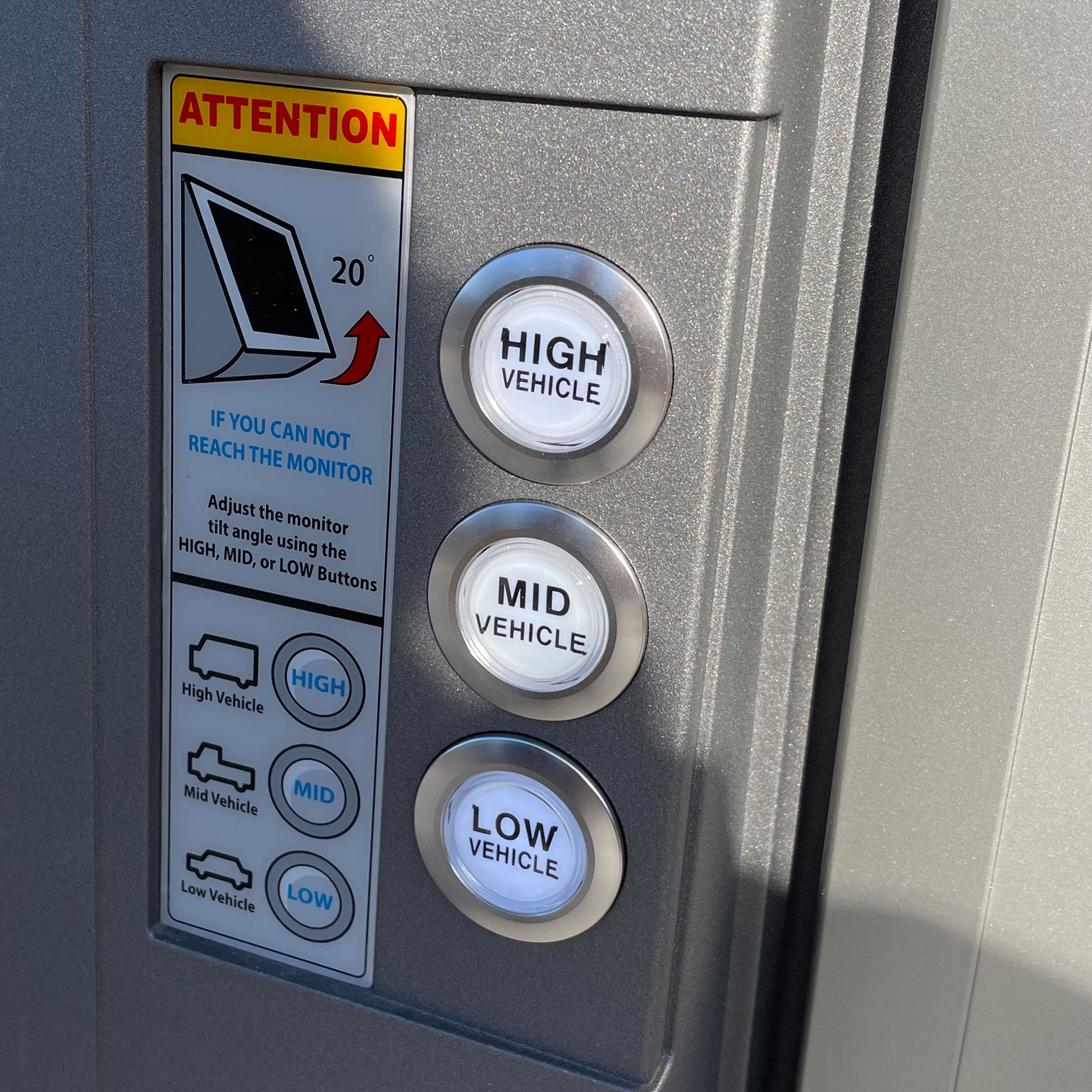 Adjust the tilt angle using the High, Mid, or Low button. Commonly found on a NH7600i ATM.