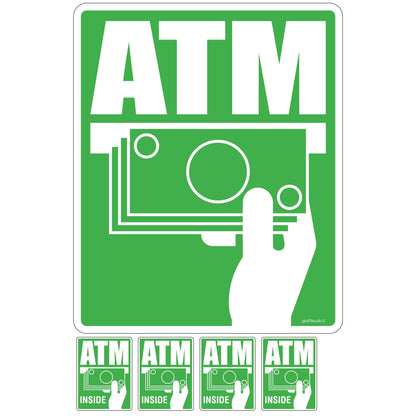 Green SharkSkin Universal ATM Decal Kit. Includes 3 decals sized 11 inches by 13.5 inches and 12 decals size at 2 inches by 3 inches.