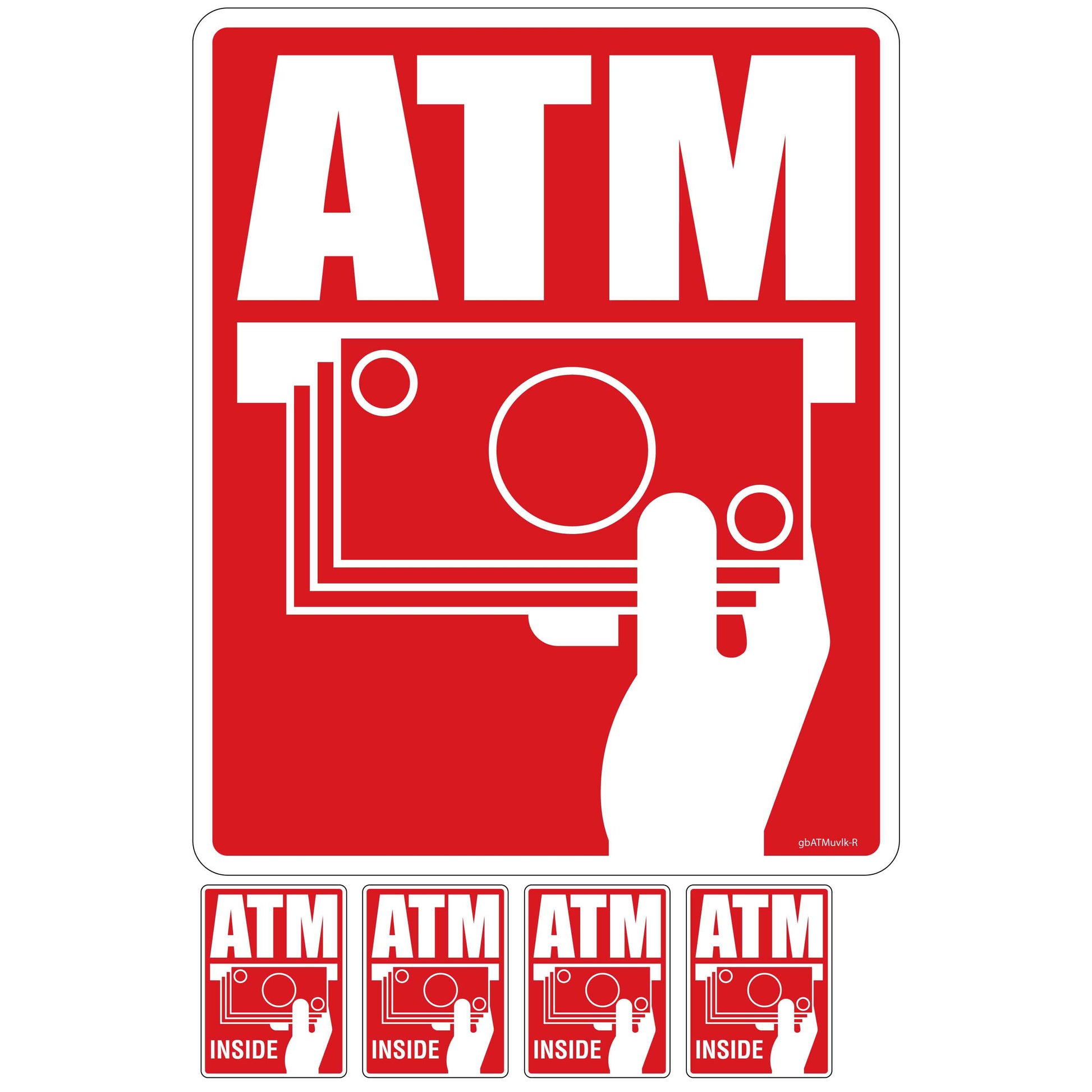Red SharkSkin Universal ATM Decal Kit. Includes 3 decals sized 11 inches by 13.5 inches and 12 decals size at 2 inches by 3 inches.
