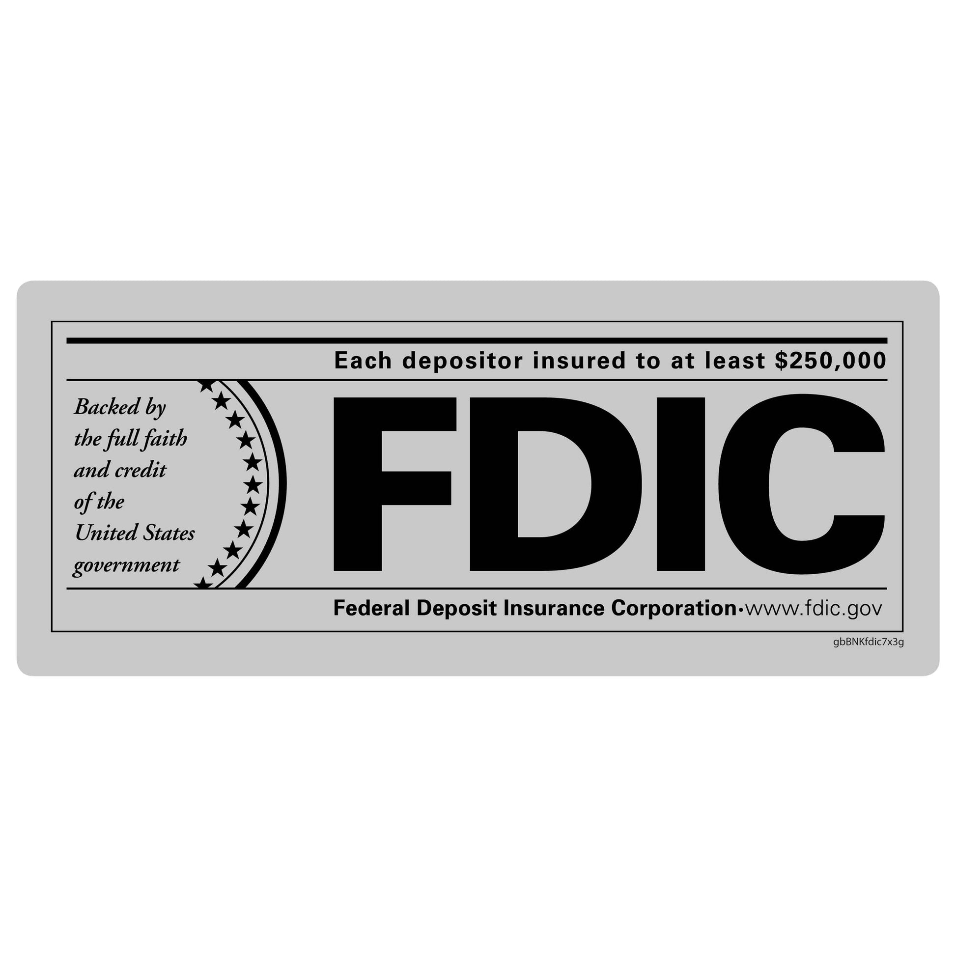 FDIC Gray and Black Decal. 7 inches by 3 inches in size.
