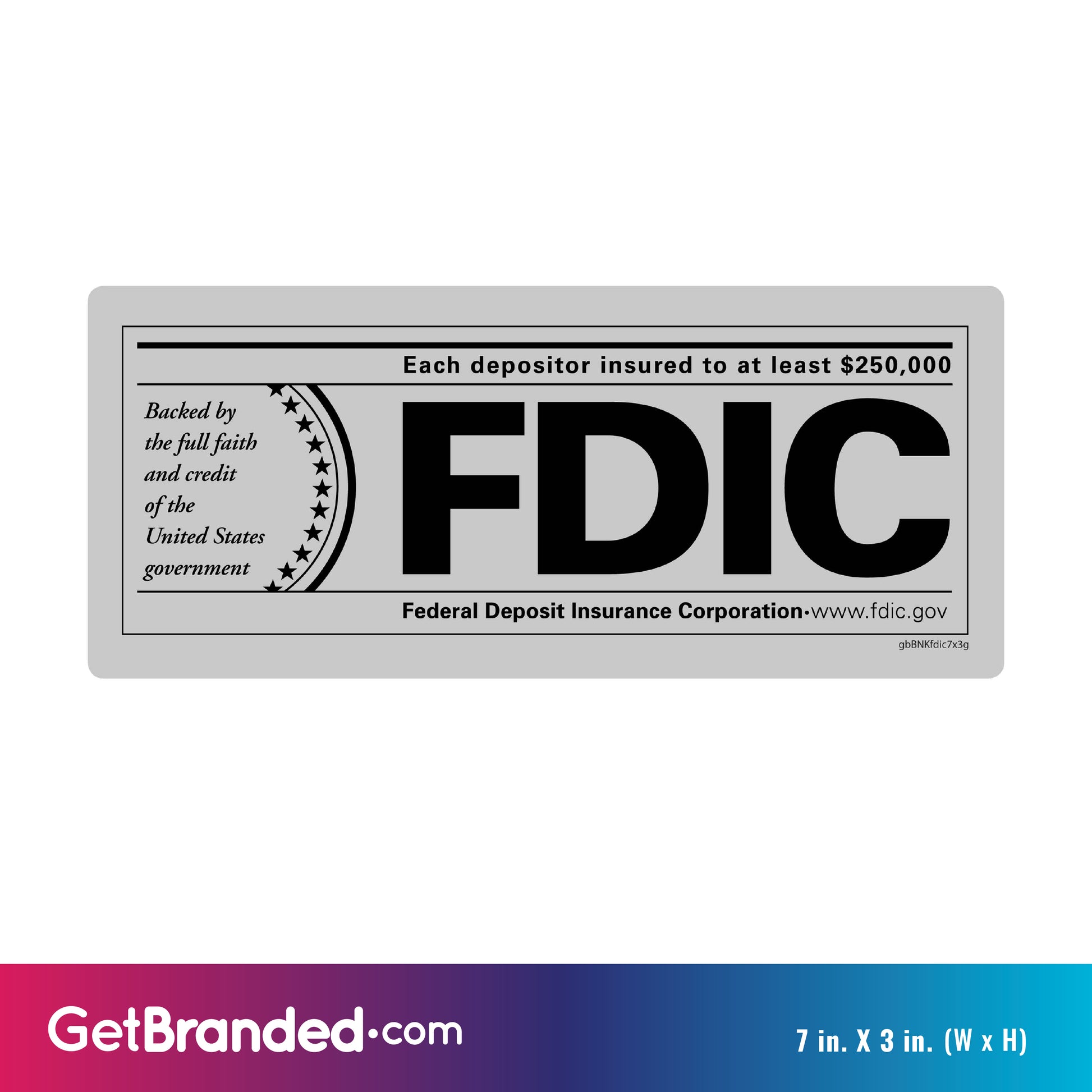 FDIC Gray and Black Decal size guide.