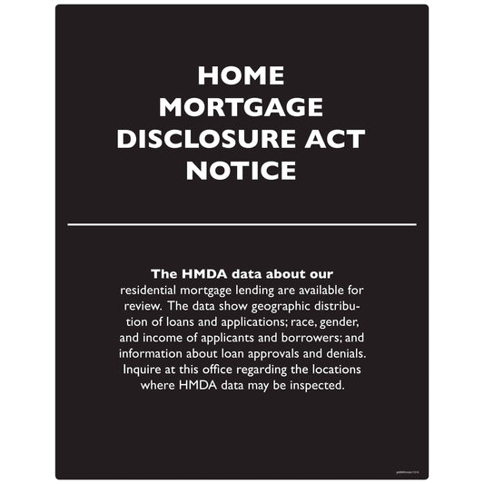 Home Mortgage Disclosure Act Notice Decal. 11 inches by 14 inches in size.
