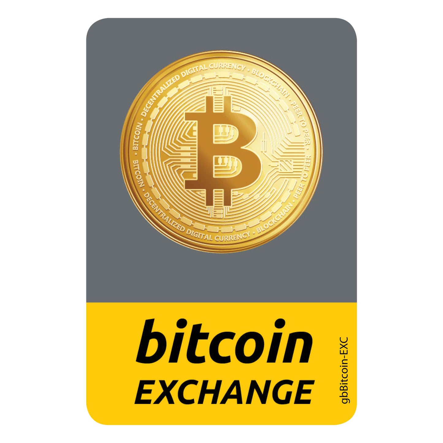 Bitcoin Exchange Decal. 2 inches by 3 inches in size.
