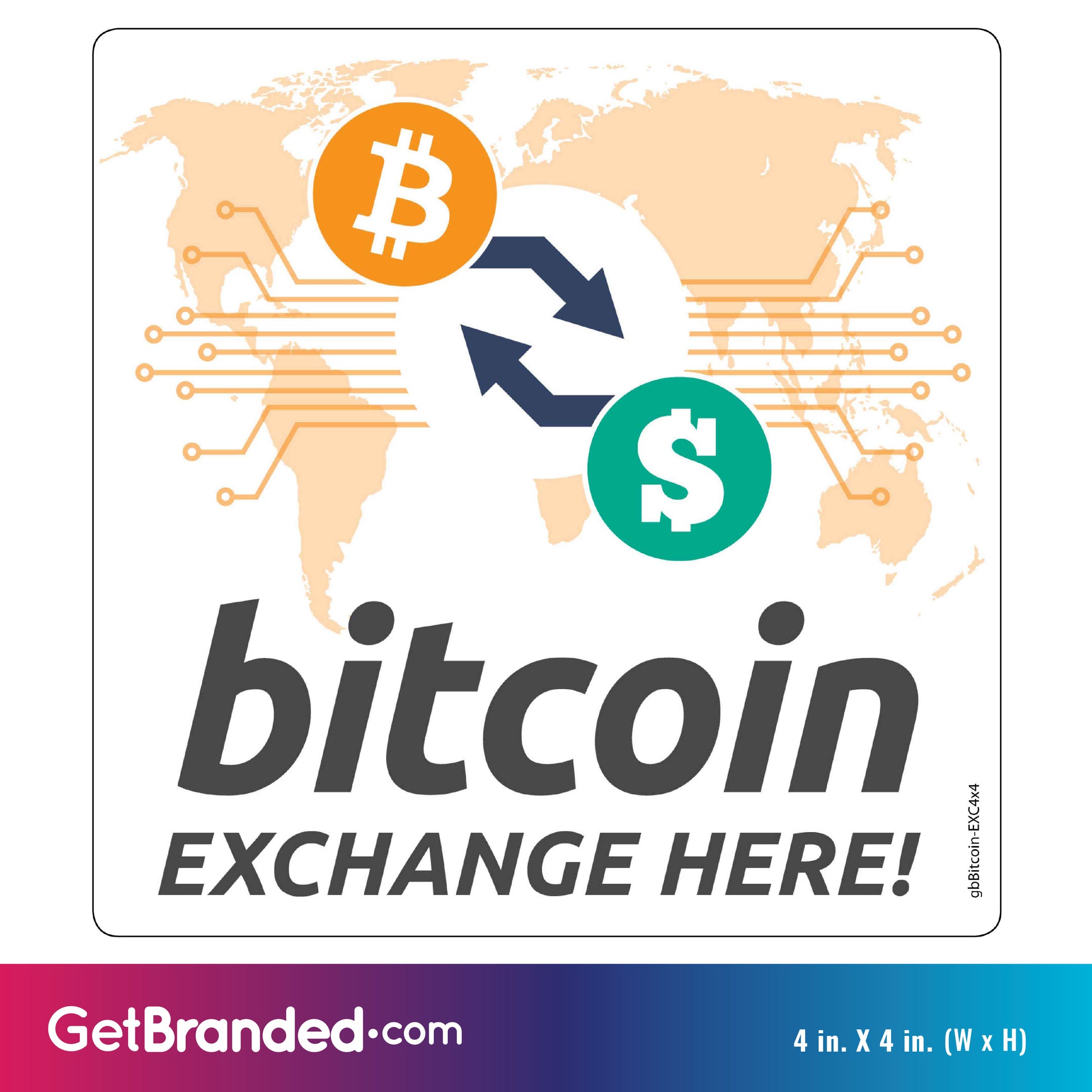 Bitcoin Exchange Here Decal size guide. 4 inches by 4 inches in size.