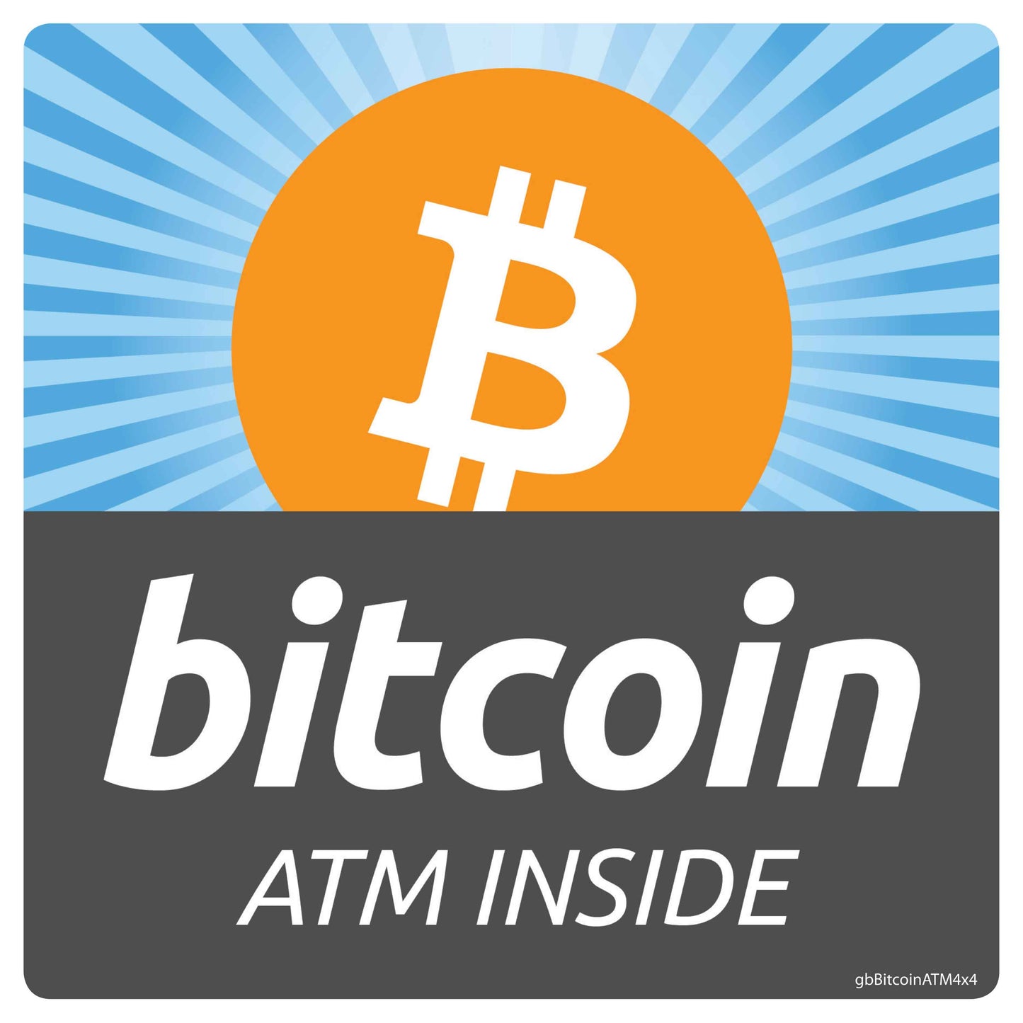 Bitcoin ATM Inside Decal. 4 inches by 4 inches in size.