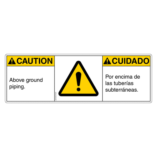 Bilingual Above Ground Piping Decal: Multiple Sizes  Discover our range of "Bilingual Above Ground Piping" sticker available in multiple sizes. Crafted from robust SharkSkin® material, this unique process produces a decal that's both scratch-resistant and UV-protected, ensuring it can endure heavy-duty use. English and Spanish.