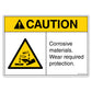 Caution Corrosive Materials Wear Required Protection Decal. 