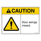 Caution door swings inward decal.