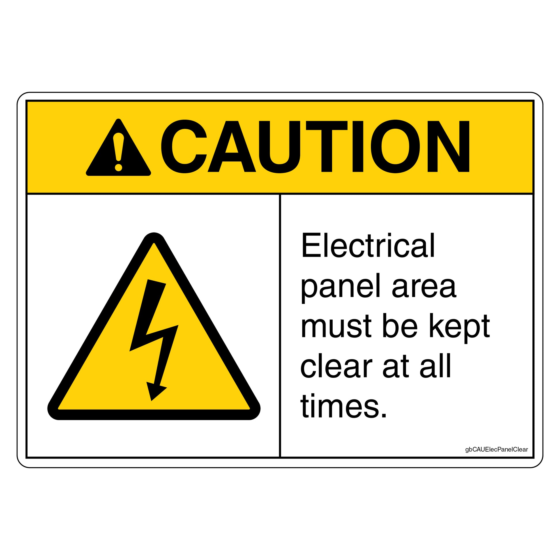 Caution Electrical Panel Area Must Be Kept Clear At All Times Decal. 
