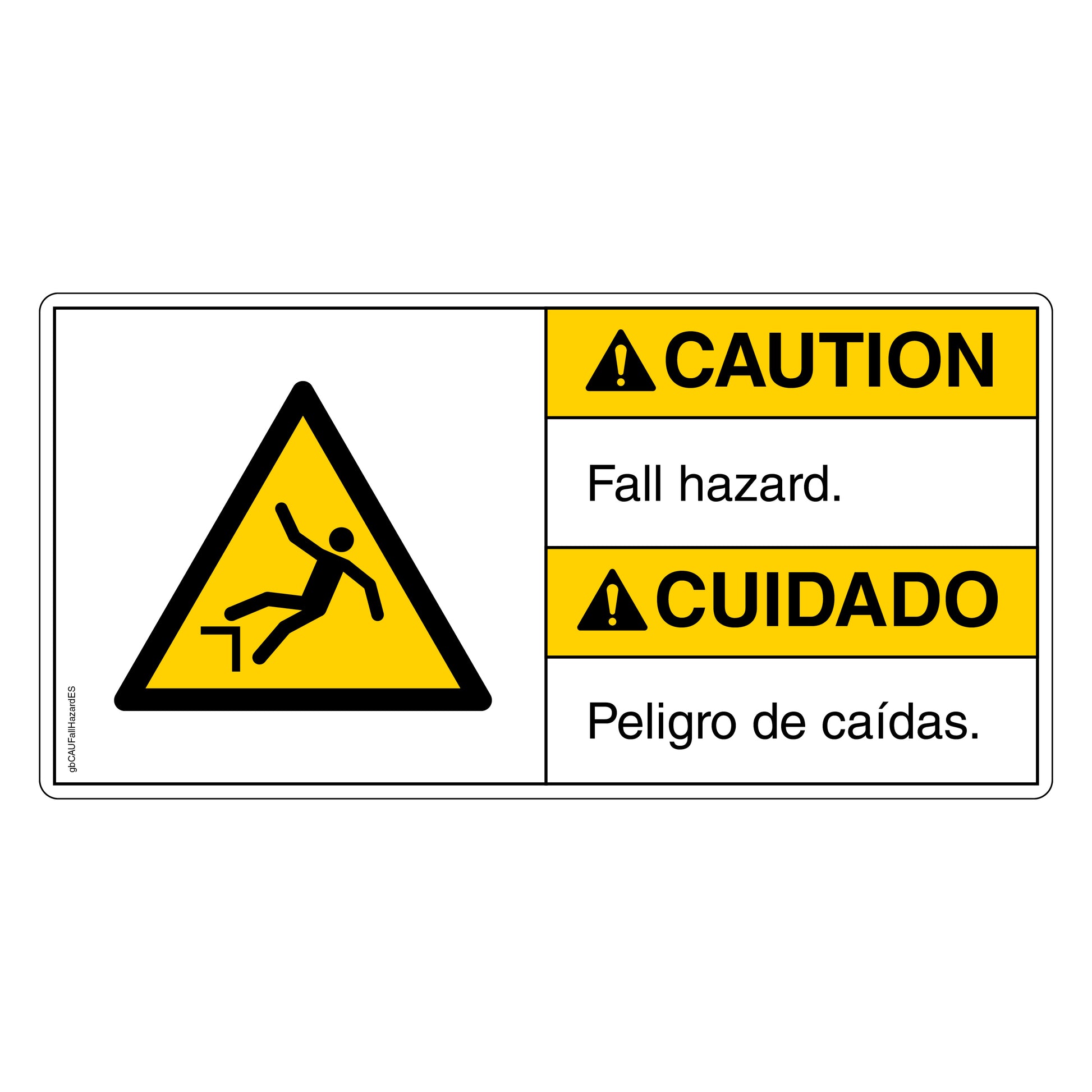 Caution Fall Hazard Decal in English and Spanish.