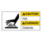 Caution Hot Decal in English and Spanish.