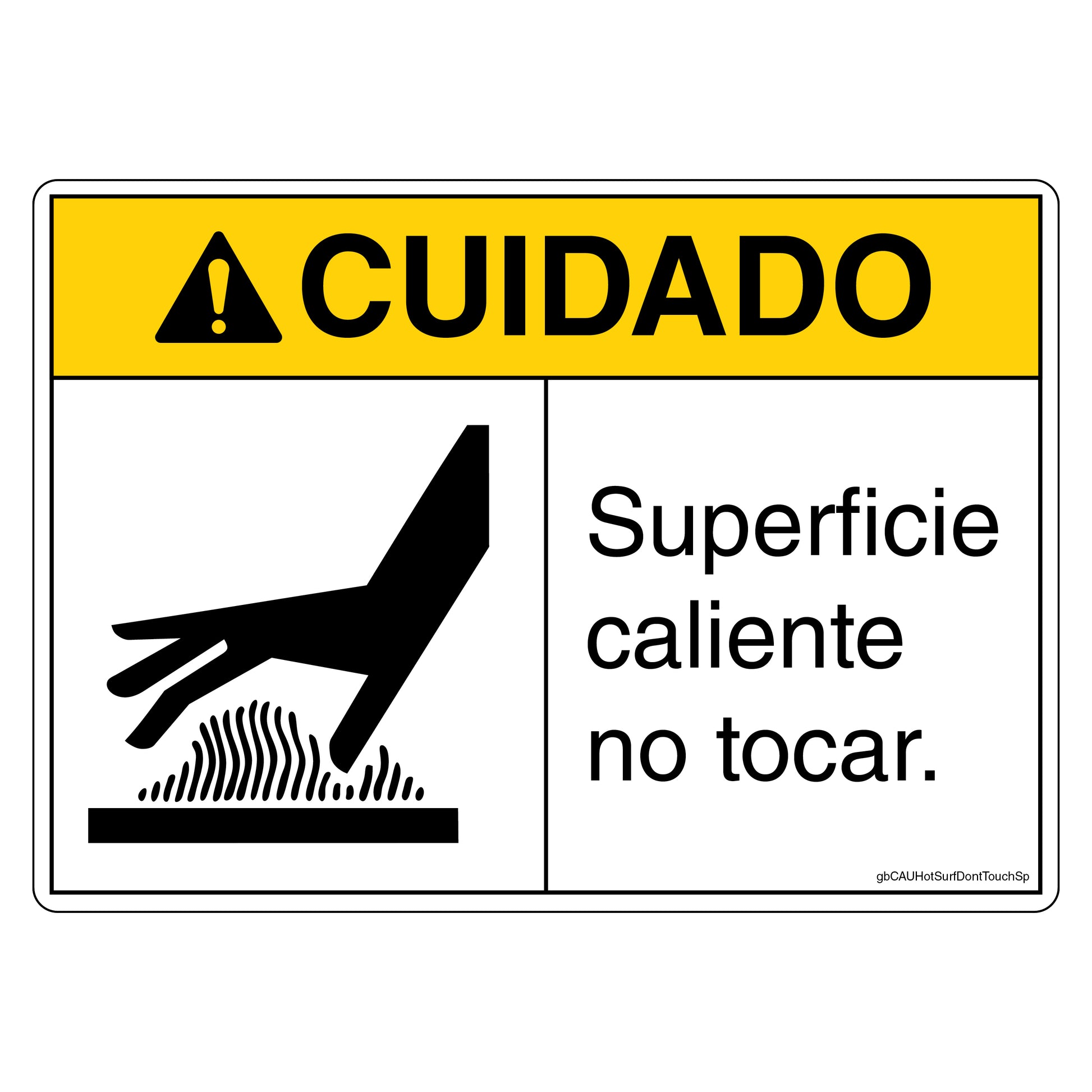 Cuidado Superficie Caliente No Tacar Decal - Hot Surface Do Not Touch Decal in Spanish.