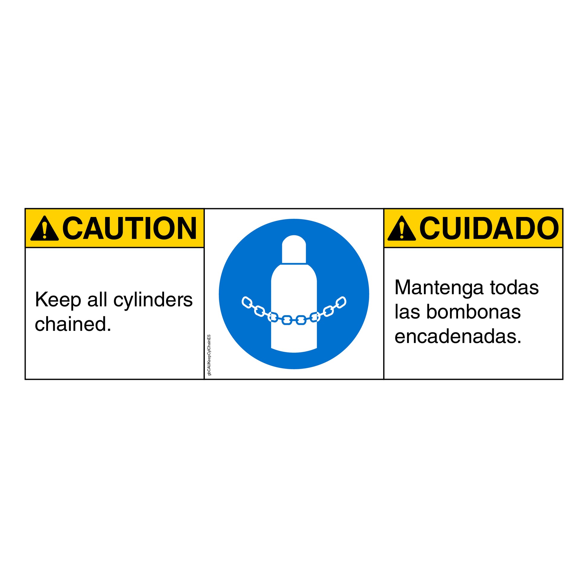 Caution Keep All Cylinders Chained Decal in English and Spanish.