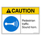 Caution Pedestrian Traffic Sound Horn Decal.