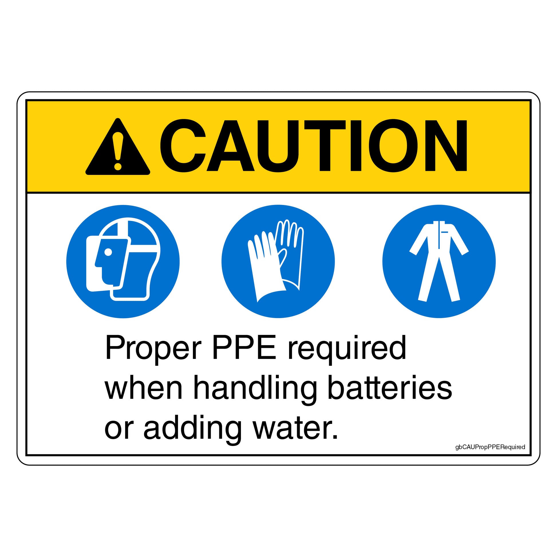 Caution Proper PPE Required When Handling Batteries or Adding Water Decal.