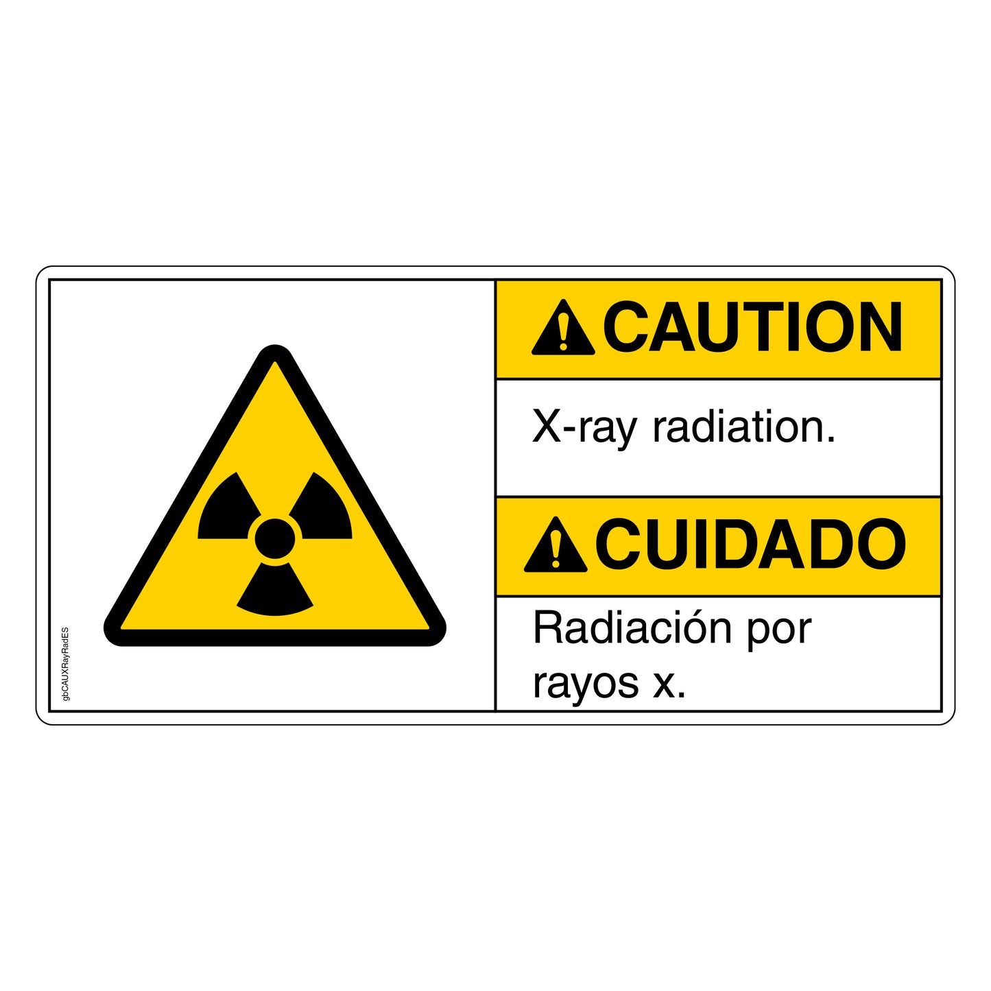 Caution X-Ray Radiation Decal in English and Spanish.
