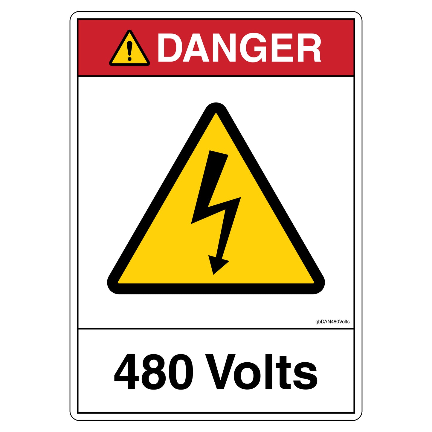  480 Volts Danger Decal: Multiple Sizes  Discover our range of "480 Volts Danger Decals" available in multiple sizes. These semi-permanent decals are printed on our exclusive SharkSkin® material, ensuring they remain fade-free, scratch-resistant, and long-lasting. With these decals, you can effectively communicate the voltage of electrical appliances and machinery, promoting safety among your staff.