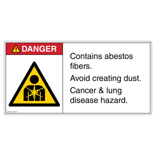 Danger Contains Asbestos Fibers Avoid Creating Dust Decal. 