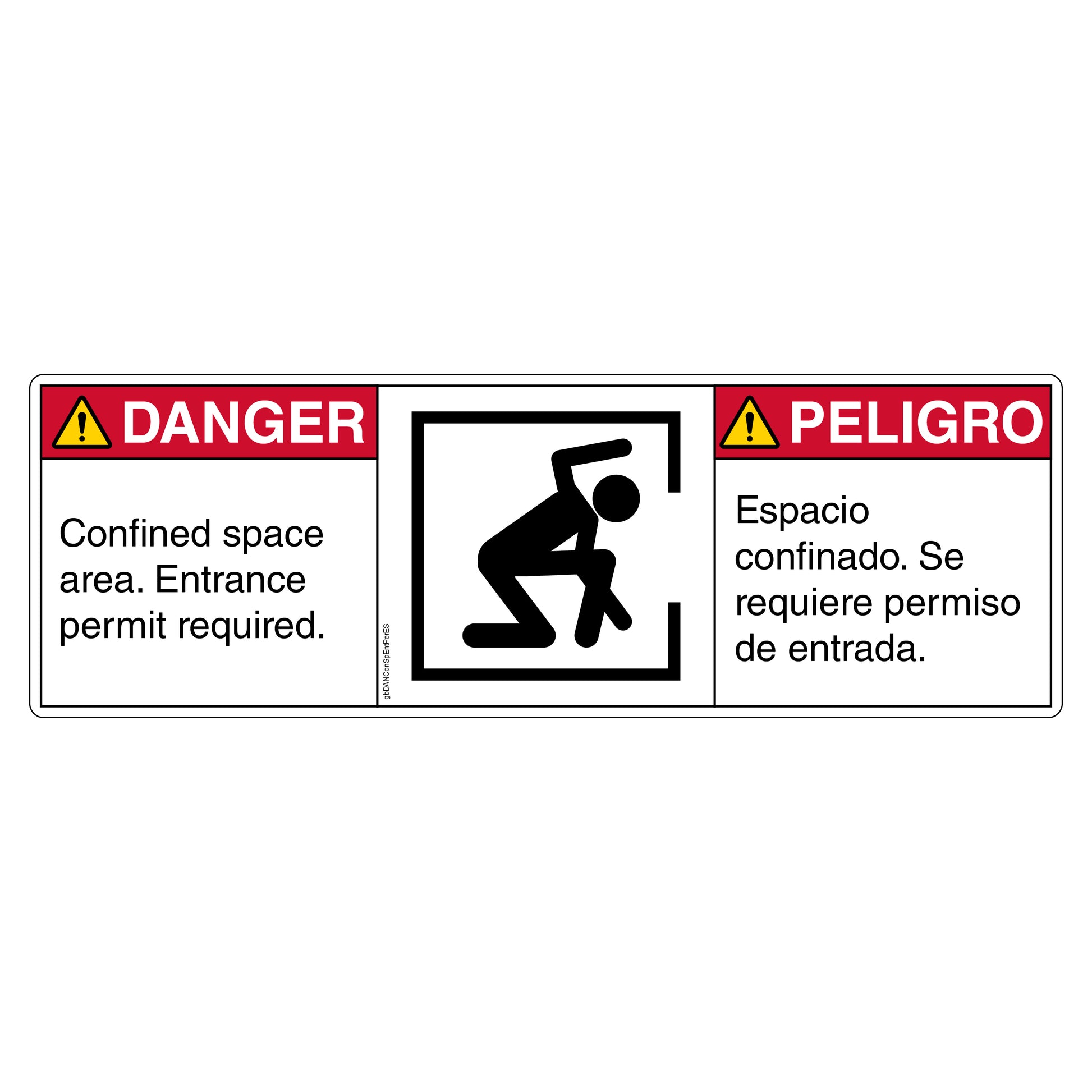 Danger Confined Space Area Entrance Permit Required Decal in English and Spanish.