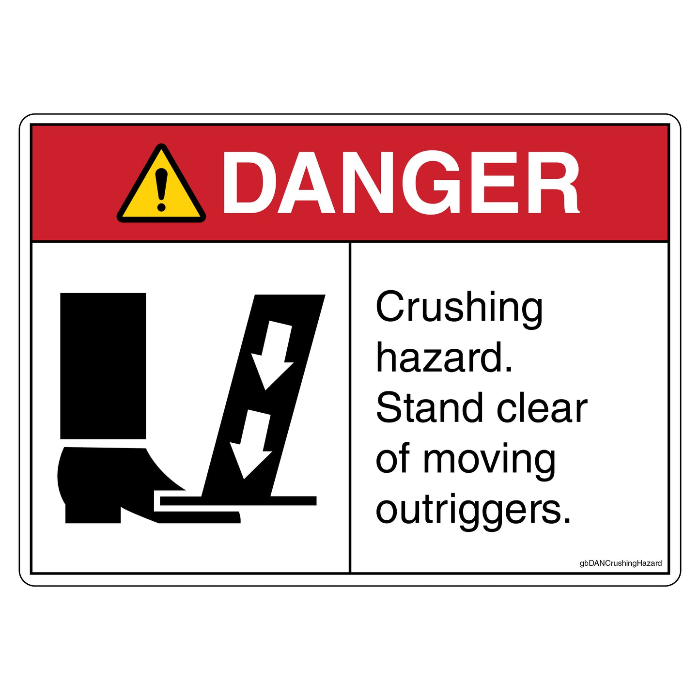 Danger Crushing Hazard Stand Clear of Mowing Outriggers Decal.