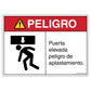 Danger Door Crushing Hazard Decal in Spanish.