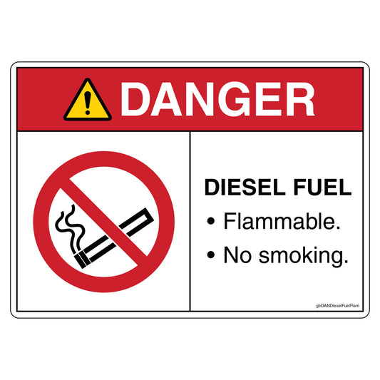 Danger Diesel Fuel Flammable No Smoking Decal.