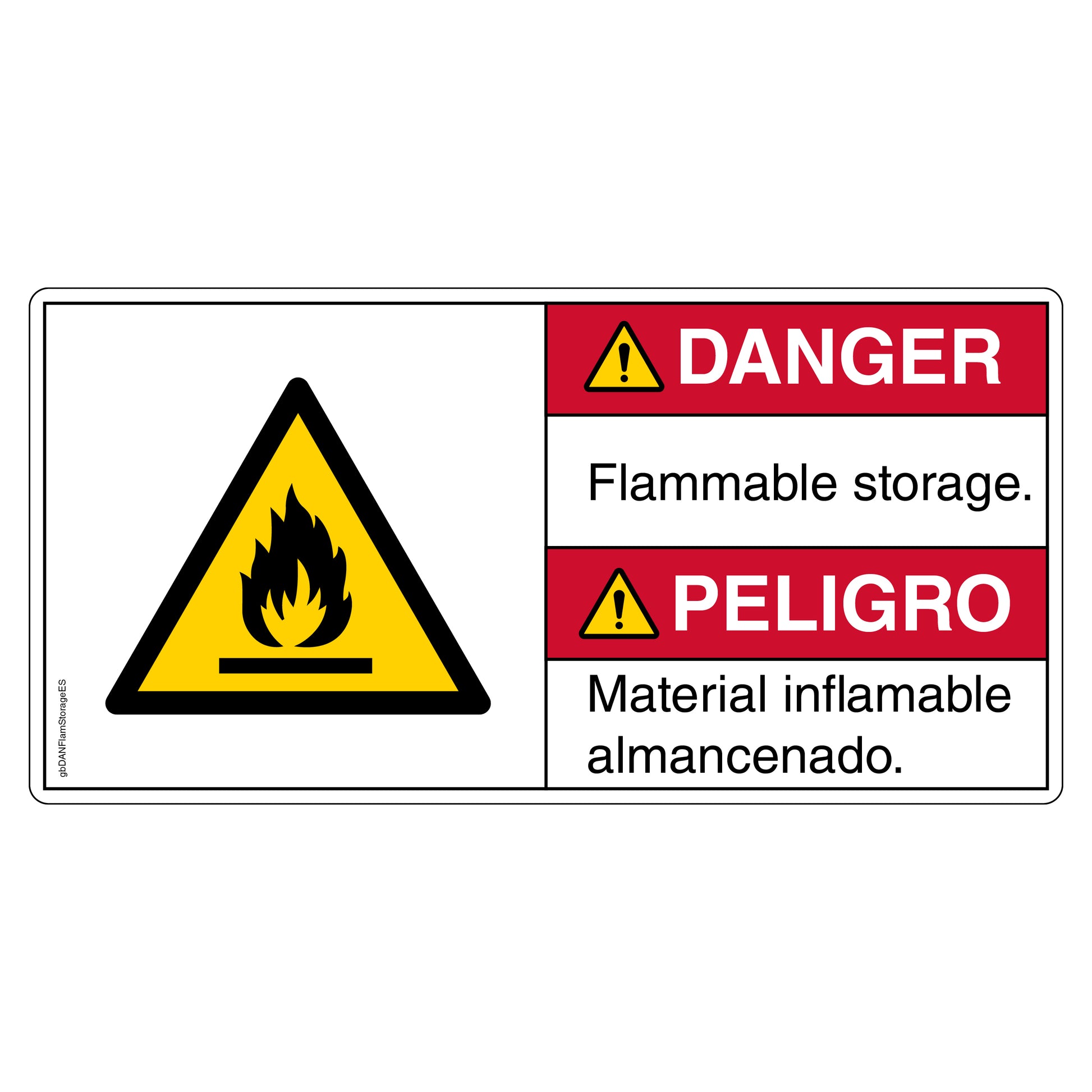 Danger Flammable Storage Decal in English and Spanish. 