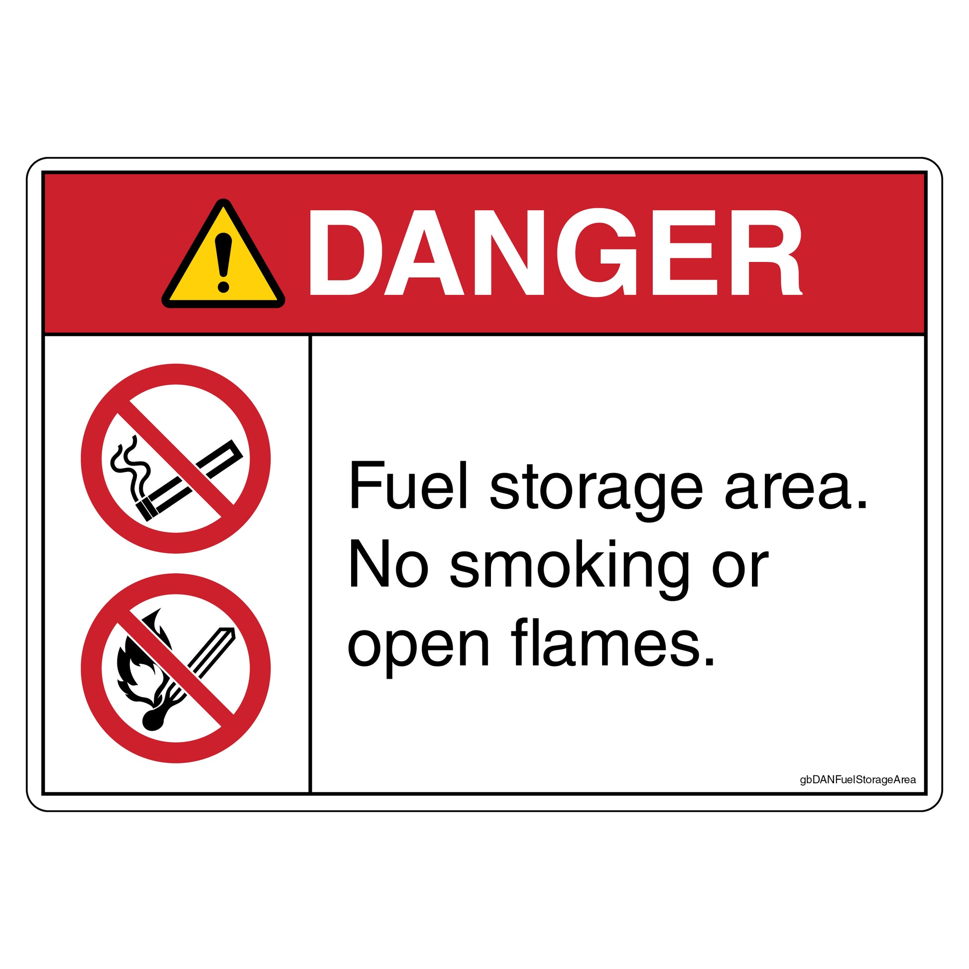 Danger Fuel Storage Area No Smoking or Open Flames Decal. 