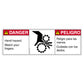 Danger Hand Hazard Watch Your Fingers Decal in English and Spanish.