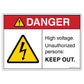 Danger High Voltage Unauthorized Persons Keep Out Decal.