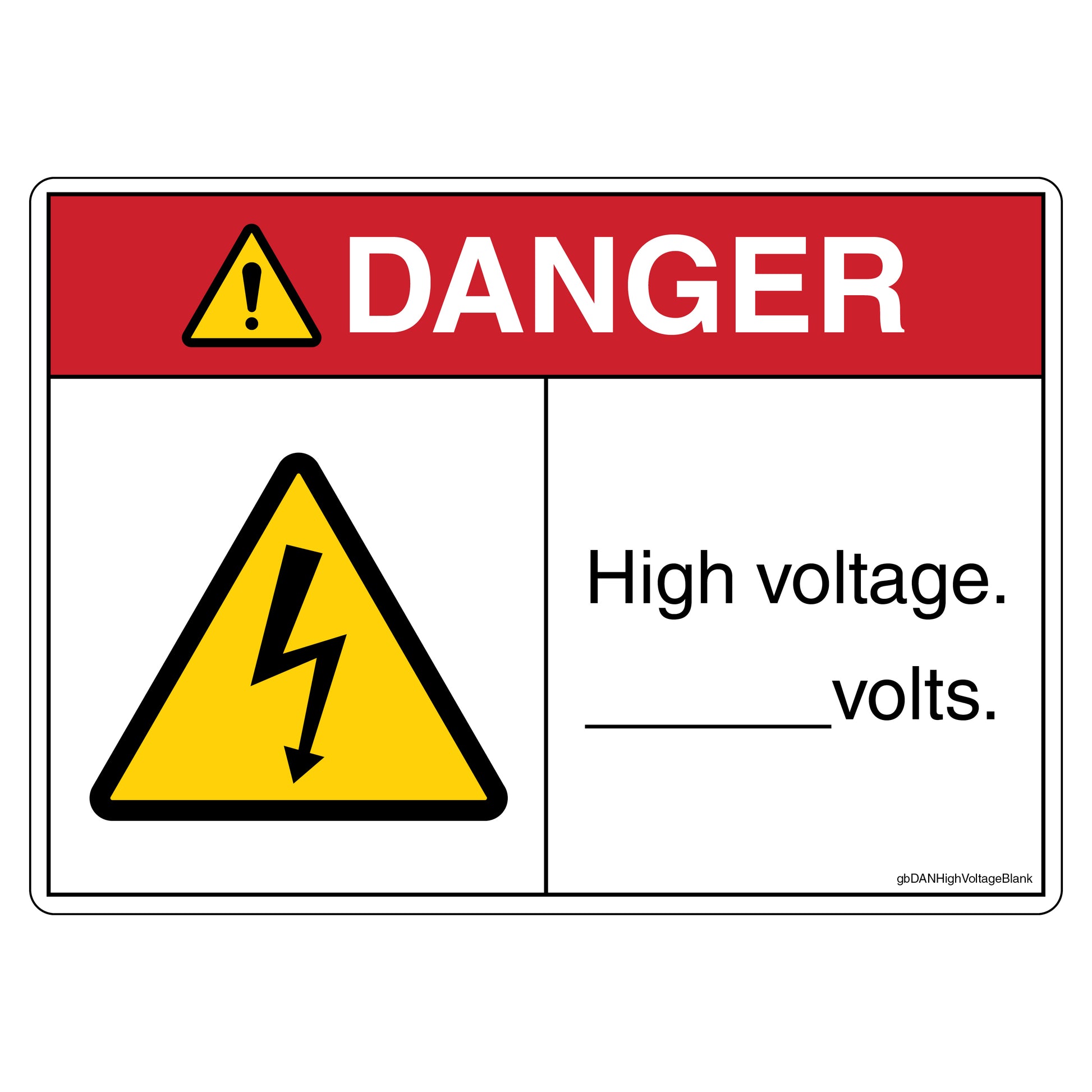 Danger High Voltage Decal with Blank Custom Volts.