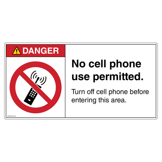 Danger No Cell Phone Use Permitted Turn Off Cell Phone Before Entering This Area Decal. 