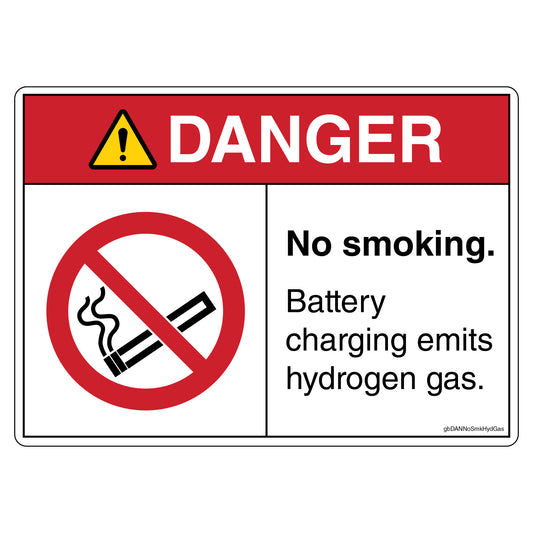 Danger No Smoking Battery Charging Emits Hydrogen Gas Decal. 